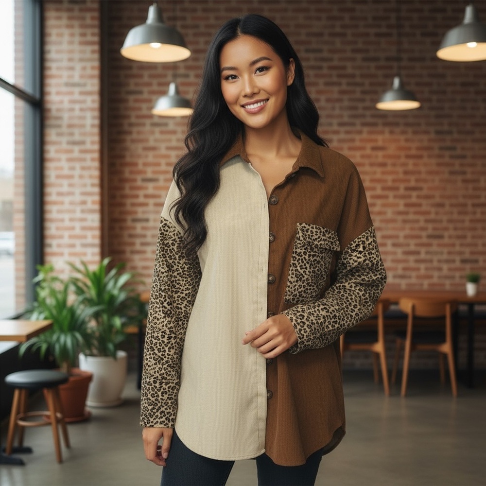✨ Chic Colorblock + Leopard Print Button Down ✨